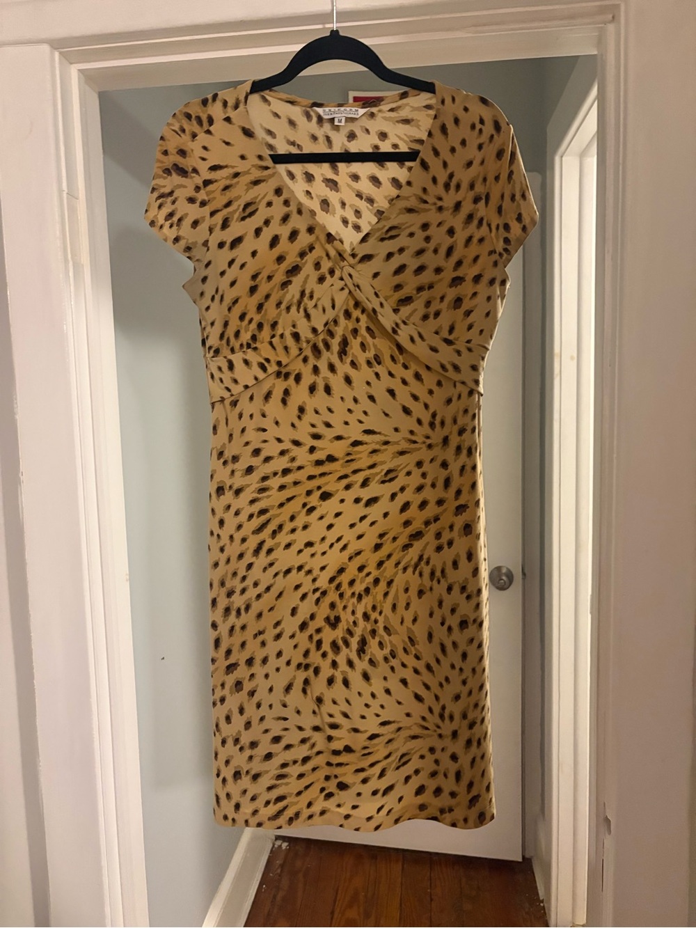 Vintage Neutral Animal-Print Wrap-Style Dress